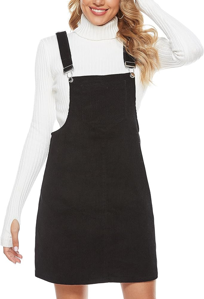 Yeokou Womens Casual Corduroy Bib Knee Length Overalls Pinafore Midi Dress Jumpsuit | Amazon (US)