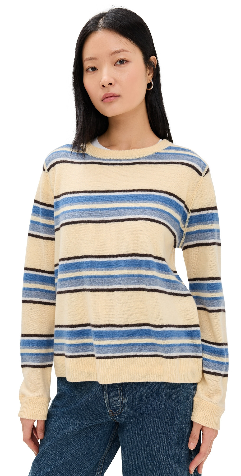 Reformation Cashmere Boyfriend Sweater Parmesan Multi Stripe XS | Shopbop