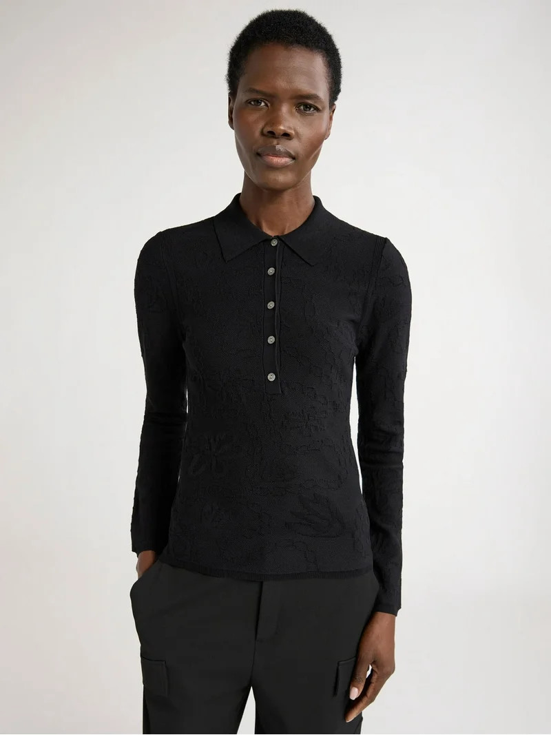 Scoop Woman's Fitted Jacquard Polo with Long Sleeves, Sizes XS-2XL - Walmart.com | Walmart (US)