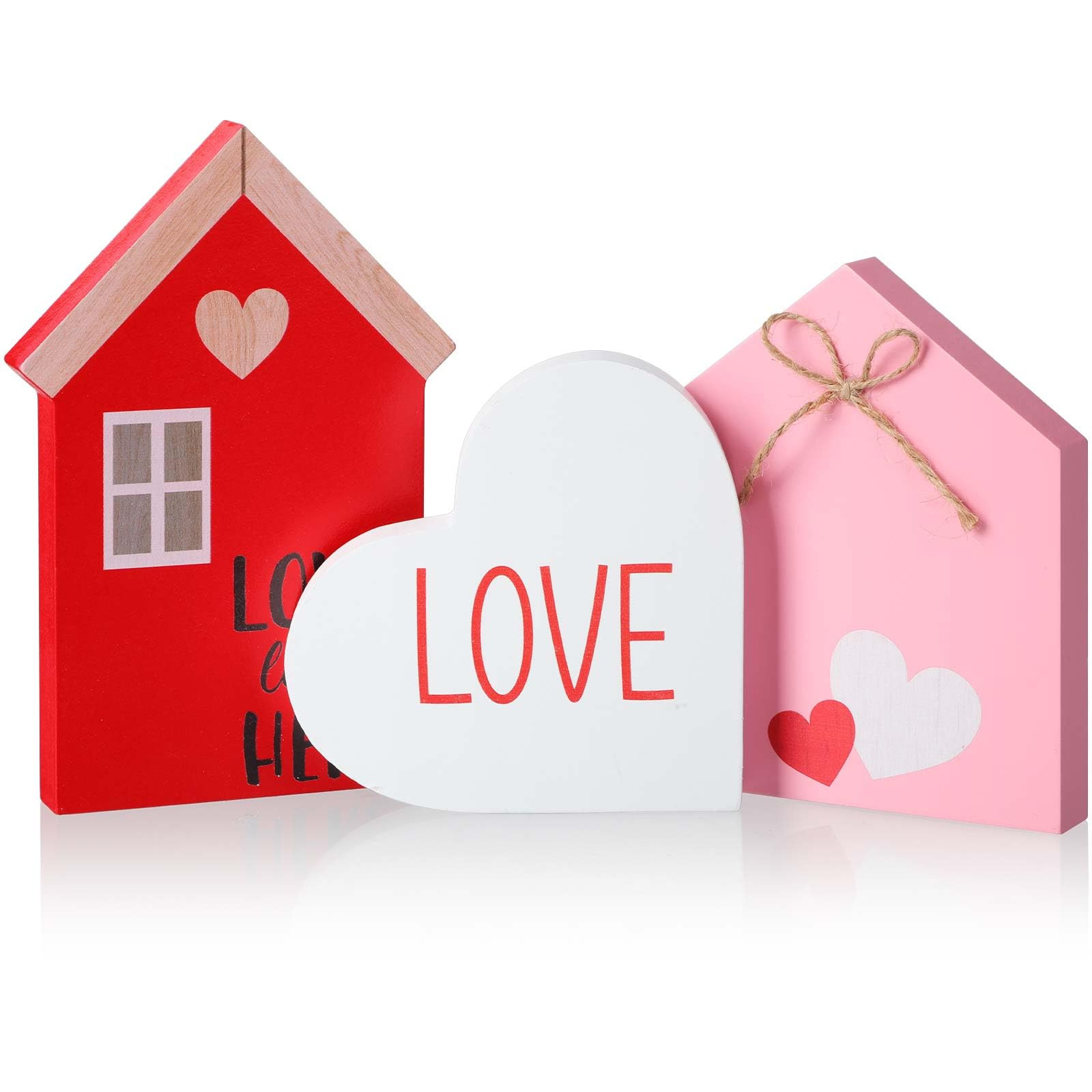 Marsui 3 Pcs Valentine's Day Table Sign House Shaped Wooden Tiered Tray Sign Heart Wooden Table D... | Amazon (US)