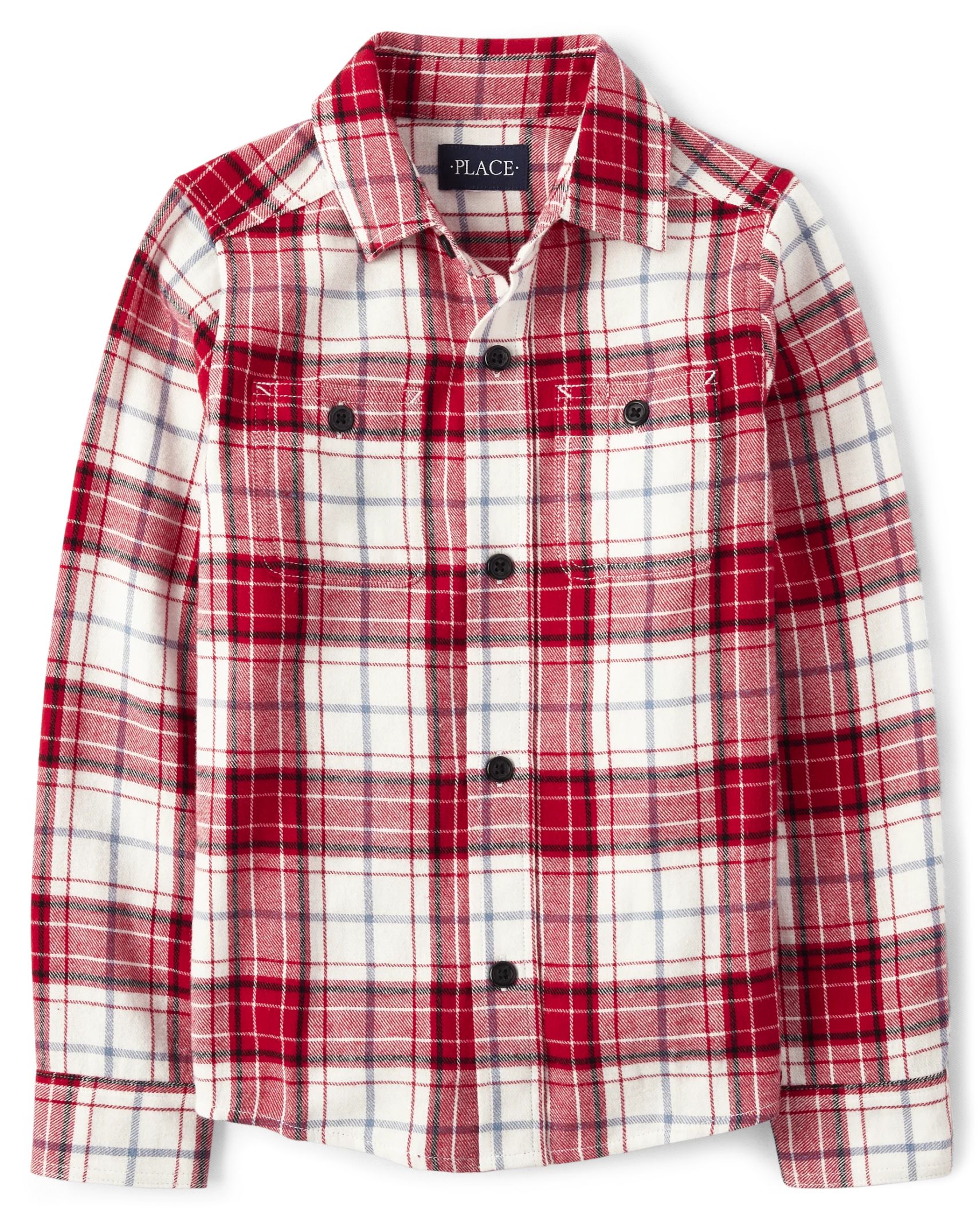 Boys Long Sleeve Christmas Plaid Flannel Button Up Shirt | The Children's Place  - CLASSICRED | The Children's Place