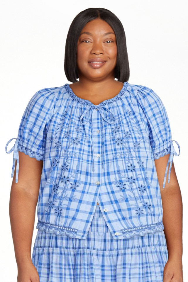Free Assembly Women's and Women's Plus Embroidered Cropped Cotton Top with Short Sleeves, Sizes-X... | Walmart (US)