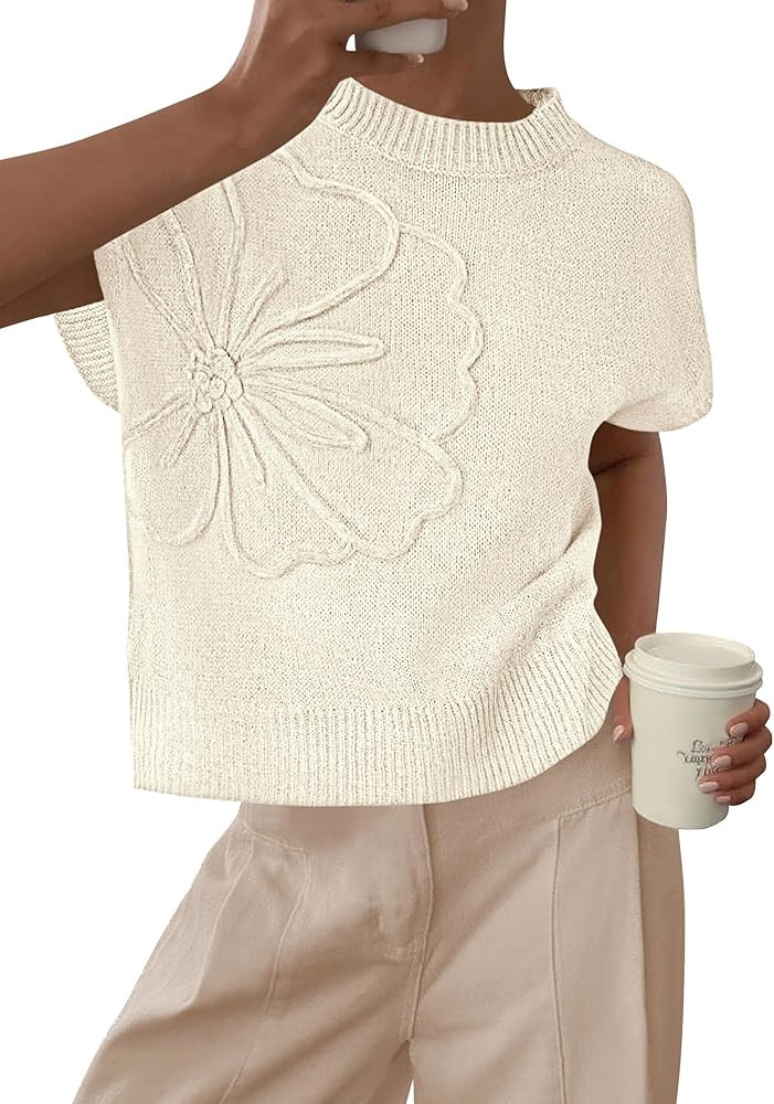 PRETTYGARDEN Women's 2026 Spring Sweater Vest Trendy Flower Knit Short Sleeve Cute Pullover Tank ... | Amazon (US)