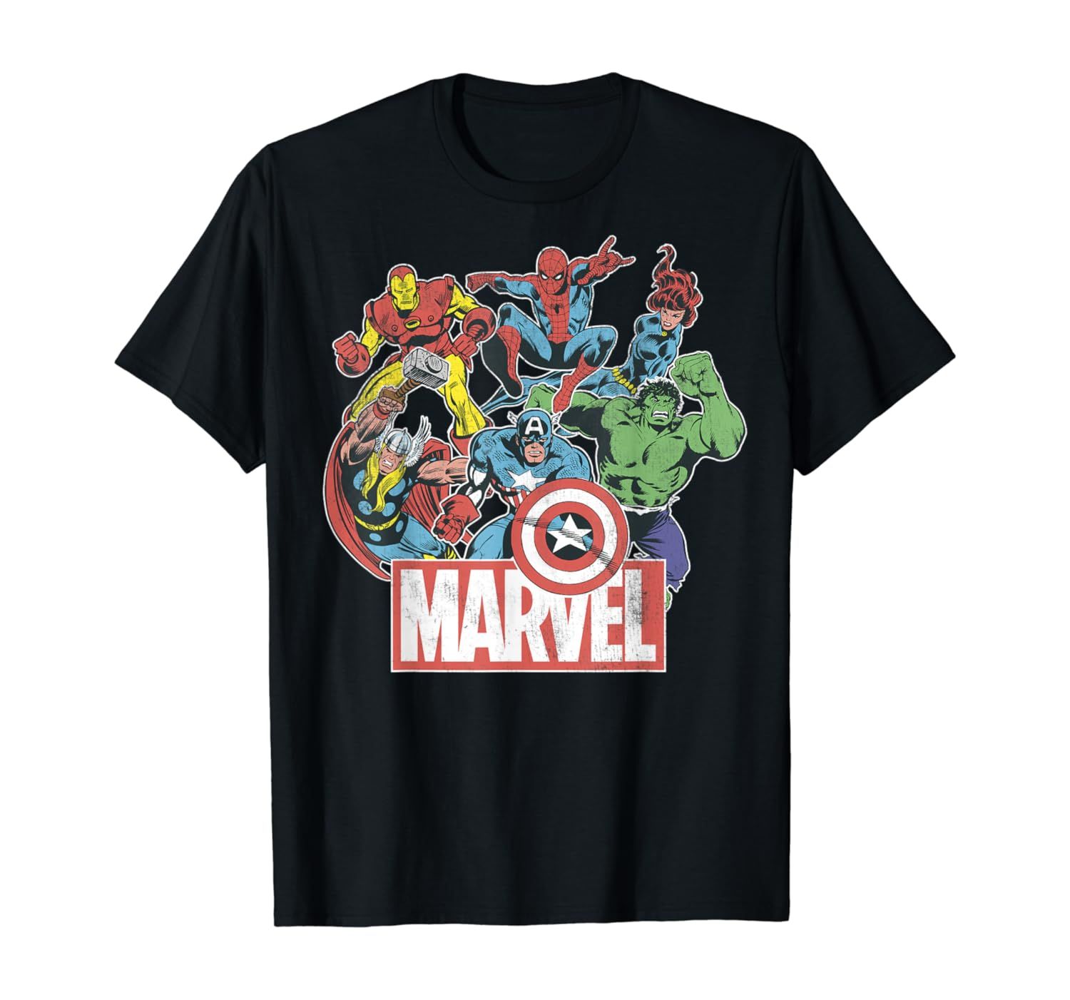 Avengers Team Retro Comic Vintage Graphic T-Shirt T-Shirt | Amazon (US)