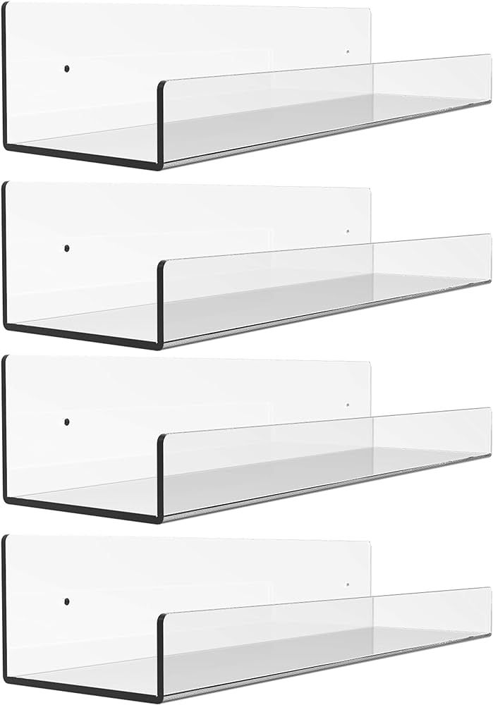4 Pack Clear Acrylic Floating Wall Ledge Shelf,15" Invisible Wall Mounted Nursery Kids Floating Book | Amazon (US)