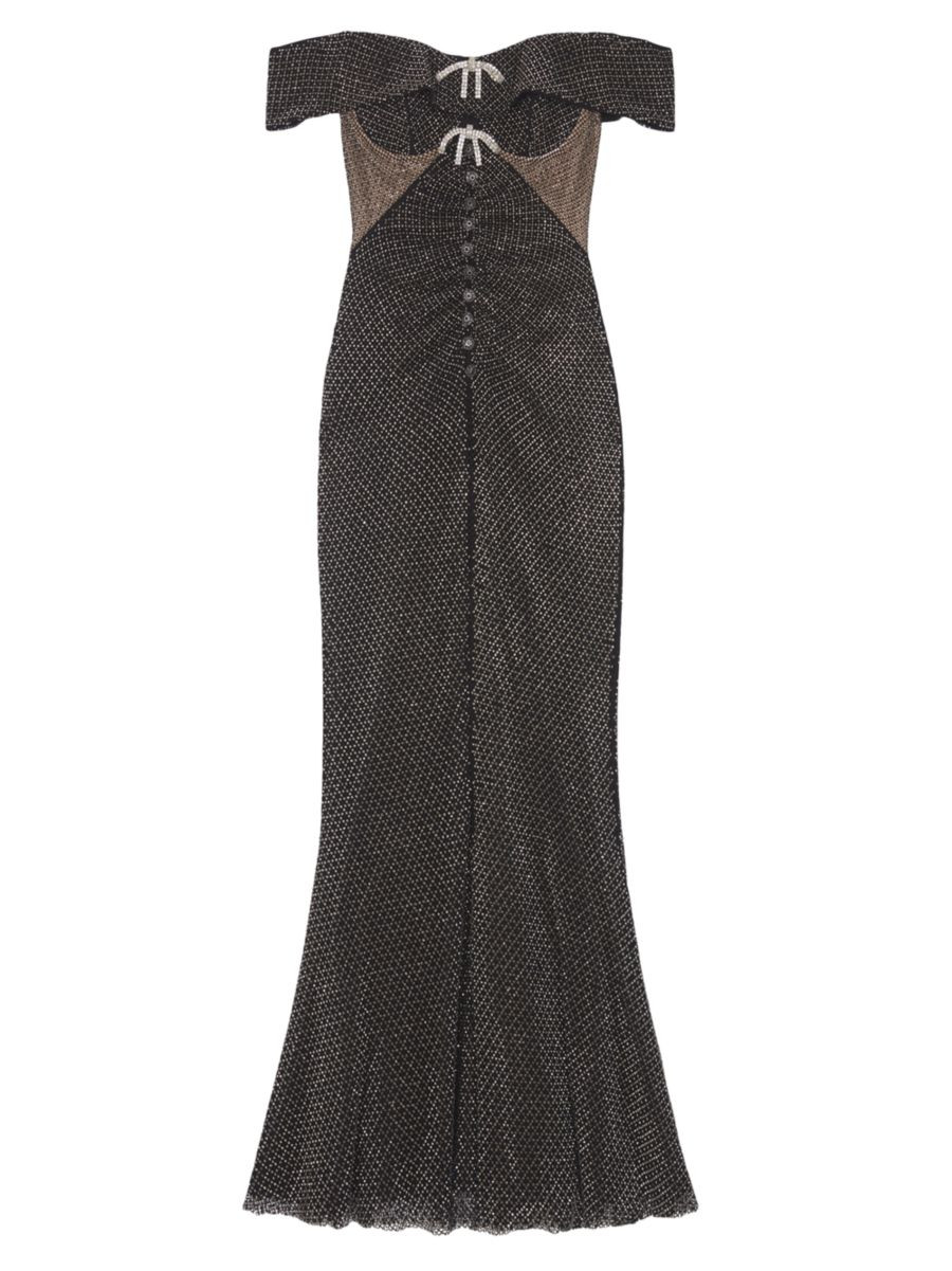 Rhinestone-Embellished Off-the-Shoulder Maxi-Dress | Saks Fifth Avenue