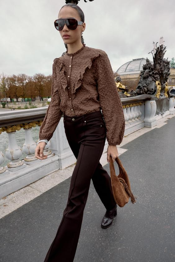 RUFFLED CHECK BLOUSE | Zara AU