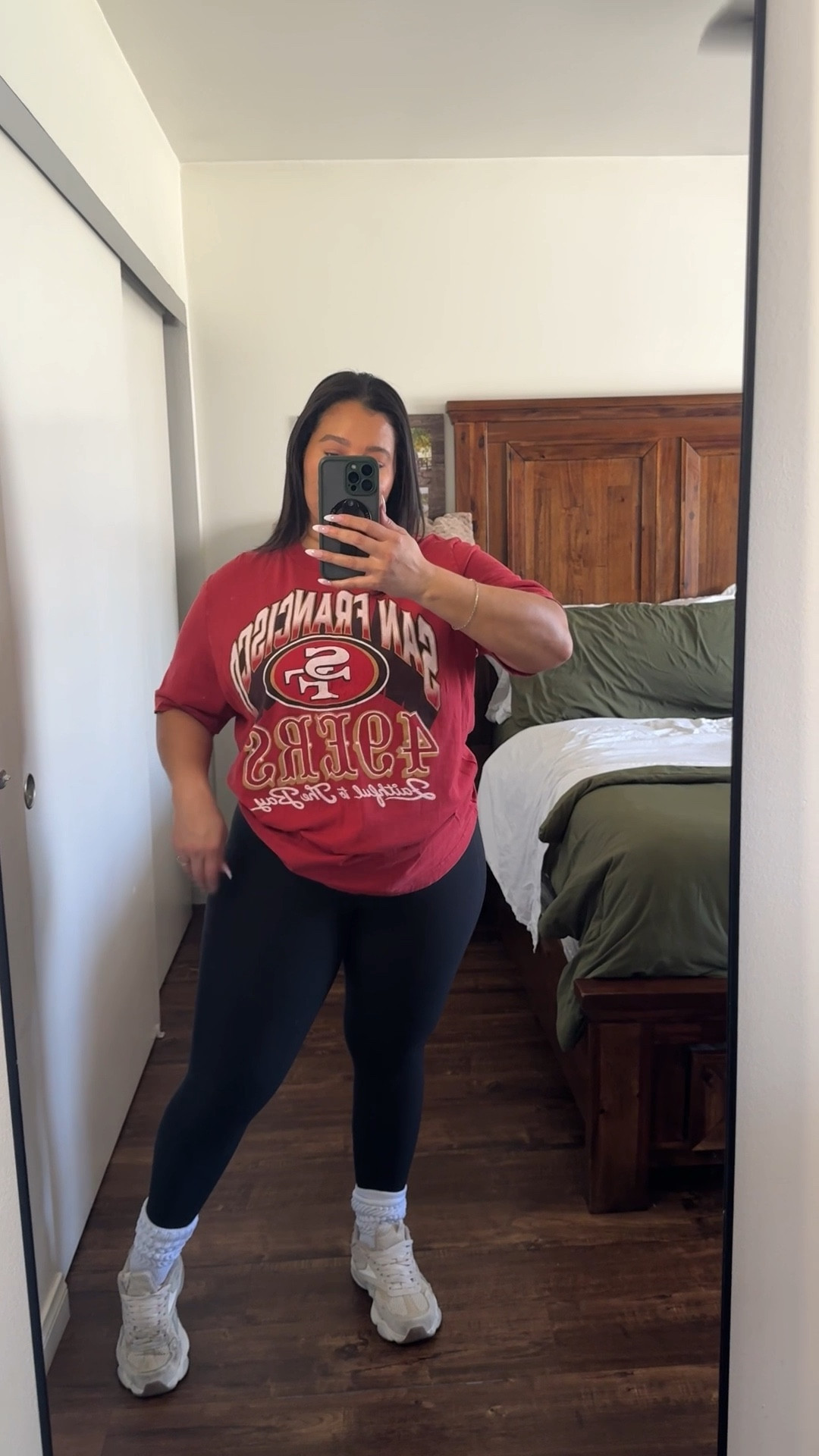 What I wore for the last game of playoffs for my niners. 
I absolutely love an oversized tee and this shirt from Abercrombie is so comfortable and I love the quality. The leggings are also A&f and they are so tummy friendly. My new go to. 

Shirt- large / mens shirt/ runs big / super comfy 
Leggings - large / squat proof/ tummy friendly / super comfortable 

Casual outfit 
Gameday outfit 
Niners outfit 
Niners shirt 
Midsize fashion 
Mom outfit 
Travel outfit 
Errands outfit
Comfy outfit 
Weekend outfit 
A&f

#LTKootd #LTKTravel #LTKMidsize

#LTKTravel #LTKootd #LTKMidsize