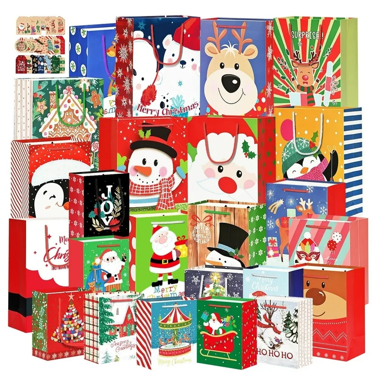 24 Pack Christmas Gift bags Assorted Sizes with 24 Christmas Gift Tags,Christmas Paper Bags with ... | Walmart (US)
