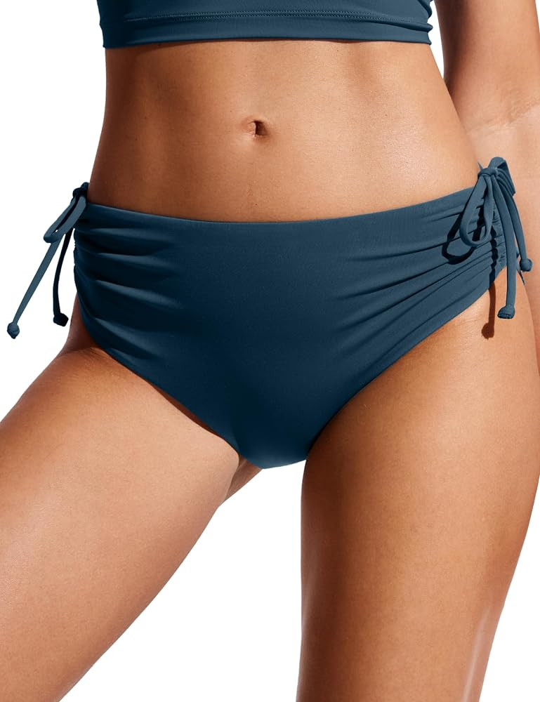 CRZ YOGA Womens Bikini Bottoms Full Coverage Bathing Swimsuit Adjustable Ruched Side Tie Swim Bri... | Amazon (US)