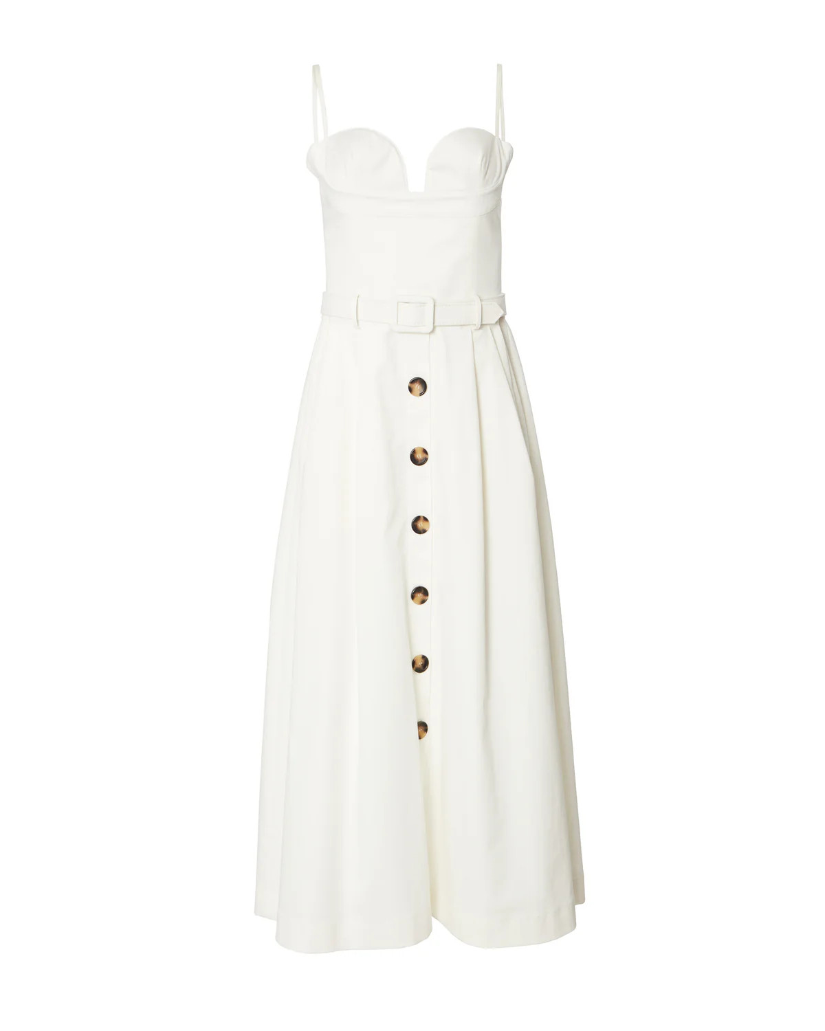 White Ruched Bustier Belted Midi Dress | Over The Moon