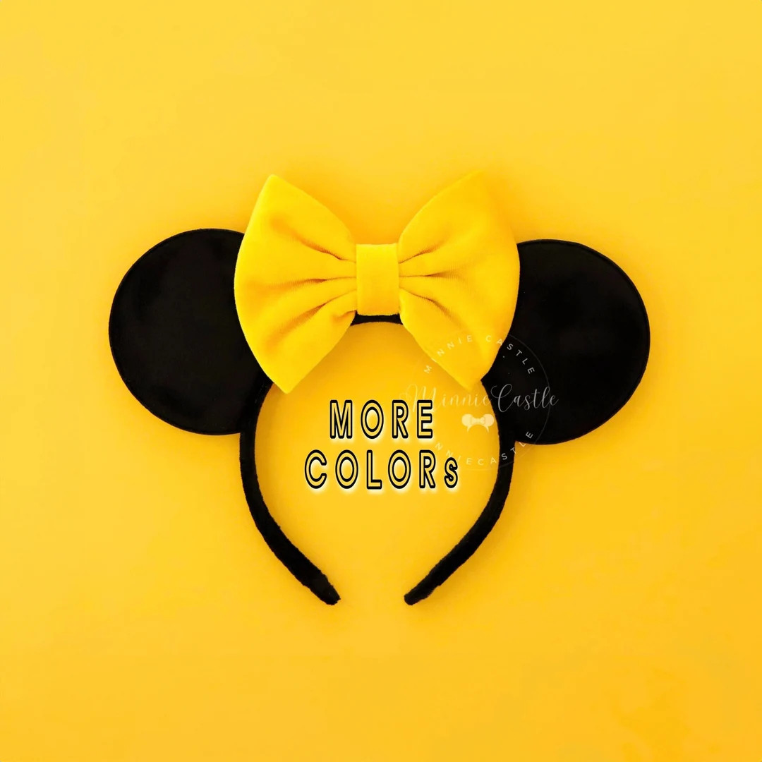 Yellow Bow Mouse Ears, Mickey Ears, Velvet Minnie Headband, Classic Style, Lightweight & Comforta... | Etsy (US)