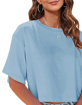 Tankaneo Women Half Sleeve Cropped T-Shirts Drop Shoulder Round Neck Crop Tops Casual Summer Soli... | Amazon (US)