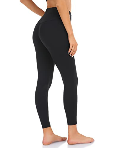 YUNOGA Womens High Waist Workout Leggings - 25 inches No Front Seam Tummy Control Yoga Pants(M, Black) | Amazon (US)