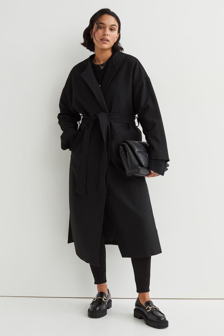 Tie-belt straight-cut coat | H&M (UK, MY, IN, SG, PH, TW, HK)