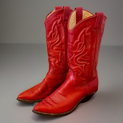 Vintage Red Calfskin Leather Cowgirl Boots Hand Stitched Western Womens 5 | eBay US
