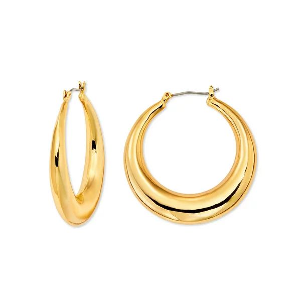 Scoop Womens Women's Brass Yellow Gold-Plated Hoop Earrings | Walmart (US)