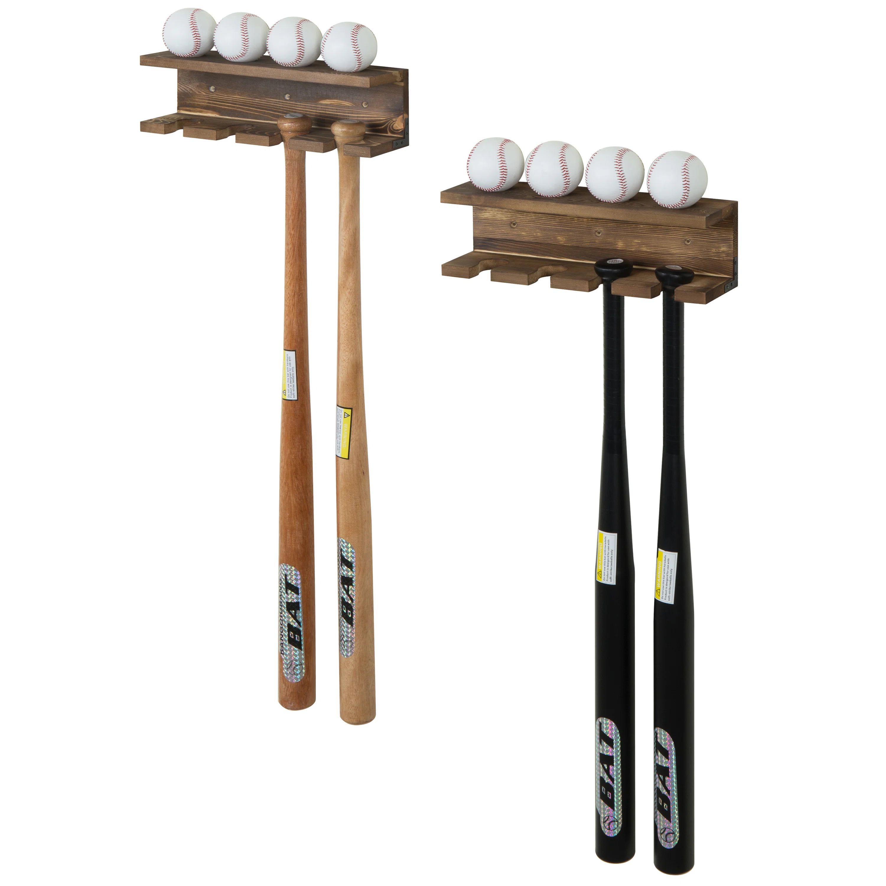 Wood Wall mounted Boy Room Baseball Bat Sport Rack (Set of 2) | Wayfair North America