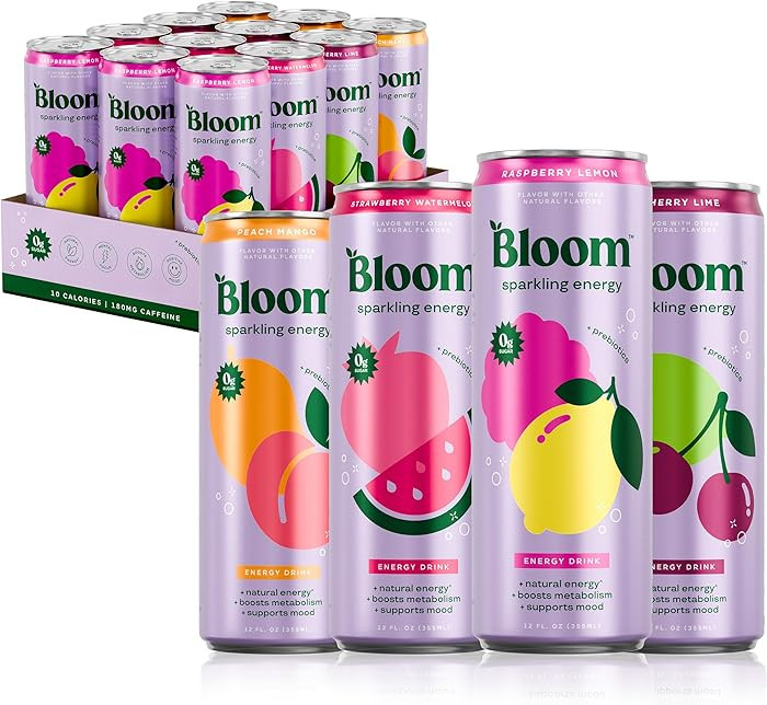 Bloom Nutrition Sparkling Energy Drink - Variety Pack - Natural Caffeine, Zero Sugar, 180mg Caffe... | Amazon (US)