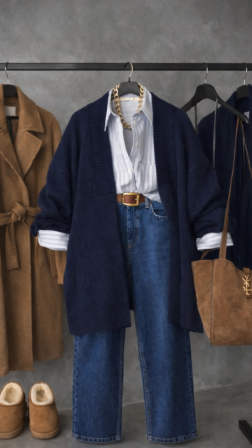 Navy & Camel Perfection 💙🤎

This color combo never misses! Navy sweater + camel coat = instant sophistication.

The outfit:
Camel wrap coat + navy turtleneck + dark jeans + brown belt + tan UGG boots + YSL suede tote

Why I love it:
Navy and camel is the most timeless color pairing. The belted coat cinches your waist and creates a polished silhouette. And yes, you can absolutely dress up UGGs - they’re cozy AND chic!

Pro tip: A brown leather belt pulls the whole look together when mixing navy and camel tones.

Perfect for work, errands, brunch, or basically everywhere this winter!

#LTK #LTKstyletip #LTKSeasonal #LTKfindsunder200 #LTKshoecrush #LTKitbag #WinterStyle #NavyAndCamel #WrapCoat #UGGBoots #CozyChic #OOTD