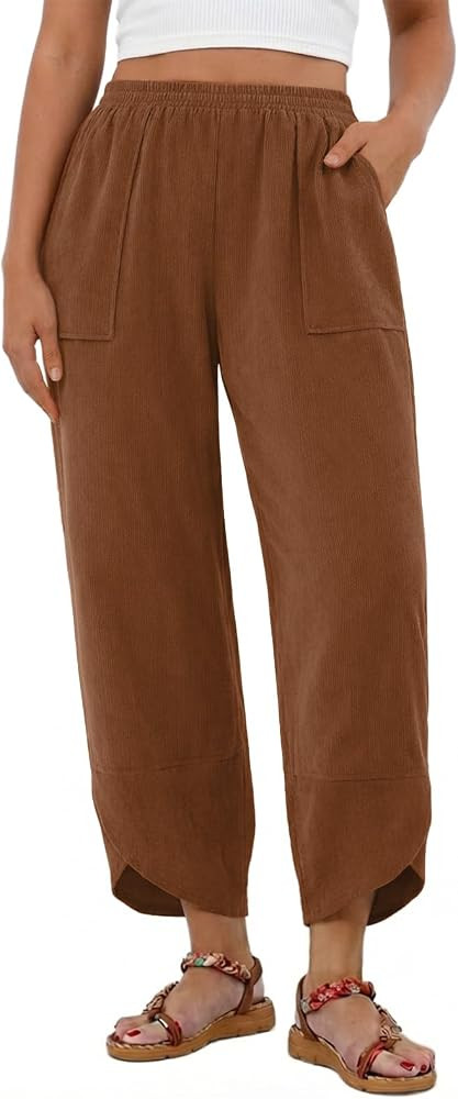 Feiersi Womens Baggy Wide Leg Pants Elastic Waisted Casual Palazzo Harem Pants Summer Beach Trous... | Amazon (US)