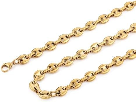 HZMAN Stainless Steel Necklace for Men Hip Hop Polished Coffee Bean Silver Men's Chain Necklace J... | Amazon (US)