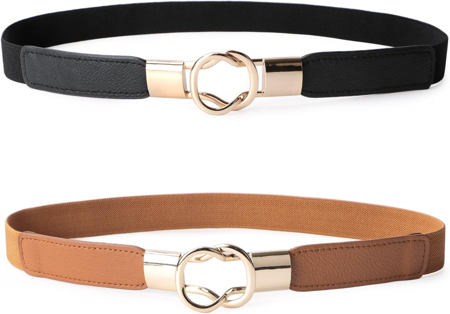 2 Pack 3 Pack Women Retro Elastic Stretchy Metal Buckle Skinny Waist Belt 1 inch Wide | Amazon (US)