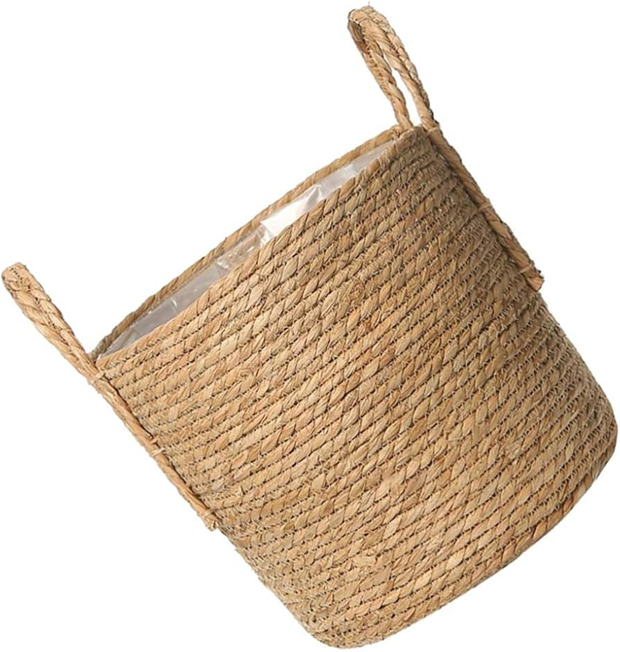 PATKAW Seagrass Planter Basket Woven Flower Basket Straw Weaving Basket Plant Pots Cover Garden P... | Amazon (UK)