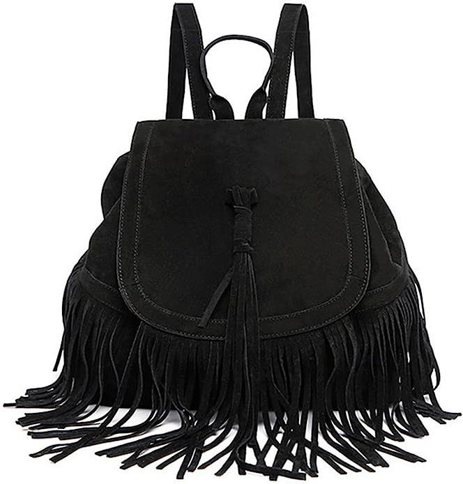 LUI SUI Women Backpack Purse Suede Fringed Tassel Shoulder Bag Fashion PU Leather Travel Bag Dayp... | Amazon (US)