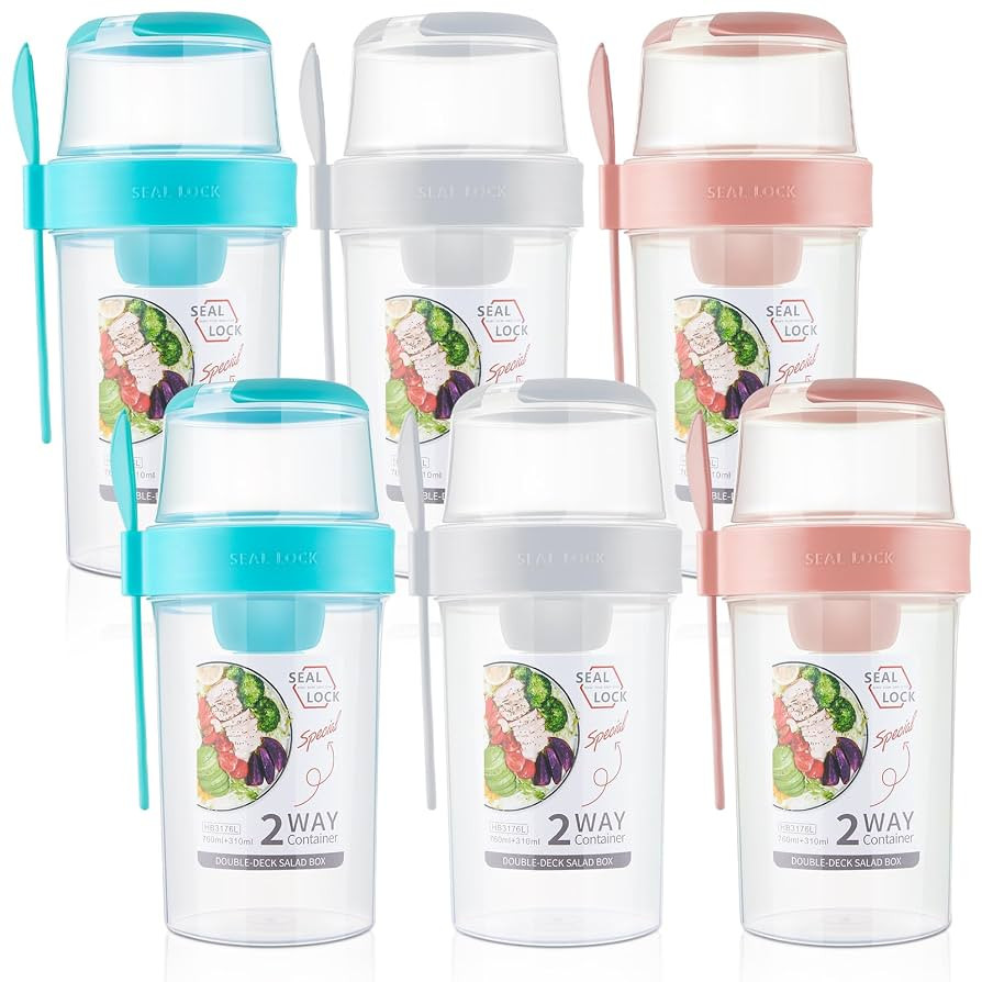 Amazon.com: Mumufy 6 Pcs Salad Shaker Cup with Lids and Fork Fresh Salad Shaker Container for Lun... | Amazon (US)