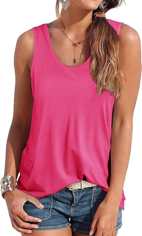 Smile Fish Women Scoop Neck Flowy Loose Fit Tank Top Sleeveless Summer Tops Shirts | Amazon (US)