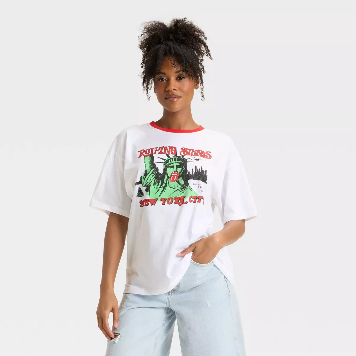 Women's Statue of Liberty The Rolling Stones Oversized Graphic T-Shirt - White | Target