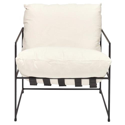 Tommy Industrial Loft Off White Upholstered Black Iron Frame Accent Chair | Kathy Kuo Home