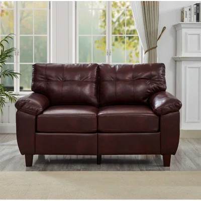 59" Loveseat Modern Design Faux Leather Couch,Living Room Sofa With Storage,Big Armrest Sofa,Upholstered Breathable PU Leather Sofa,Burgundy | Wayfair North America