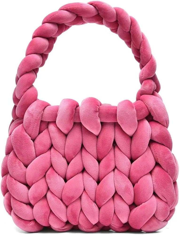 Handwoven Tote Bags for Women Chunky Yarn Knit Shoulder Bag Handmade Braided Purse | Amazon (US)