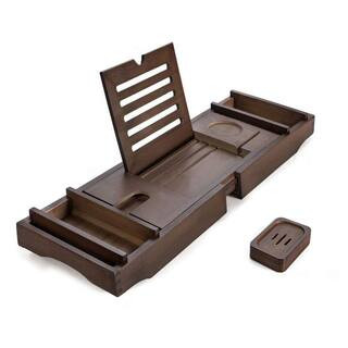 Dracelo Coffee Bathtub Caddy Tray Durable, Non-Slip, Bath and Bed Tray, Extending Sides Fits Any Tub, Free Soap Holder, Brown | The Home Depot