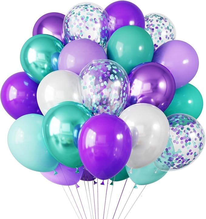 RUBFAC 65Pcs Mermaid Balloon Garland Kit, 12Inch Metallic Purple Green Balloons, Purple Teal Blue... | Amazon (US)