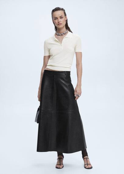 100% leather midi skirt black - Woman - XS - MANGO | MANGO (UK)