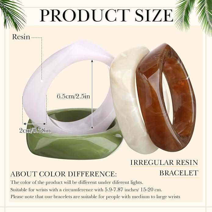 4 Pcs Colorful Square Acrylic Resin Bangle Bracelet Wide Geometric Irregular Wristbands Women | Amazon (US)