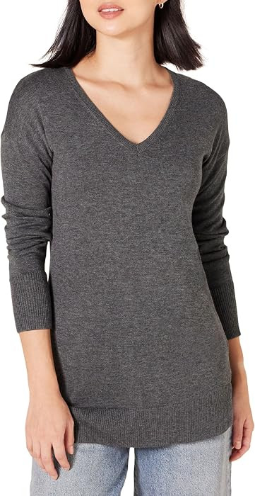 Amazon Essentials Women's Lightweight V-Neck Tunic Sweater, Long Sleeve, Ribbed | Amazon (US)