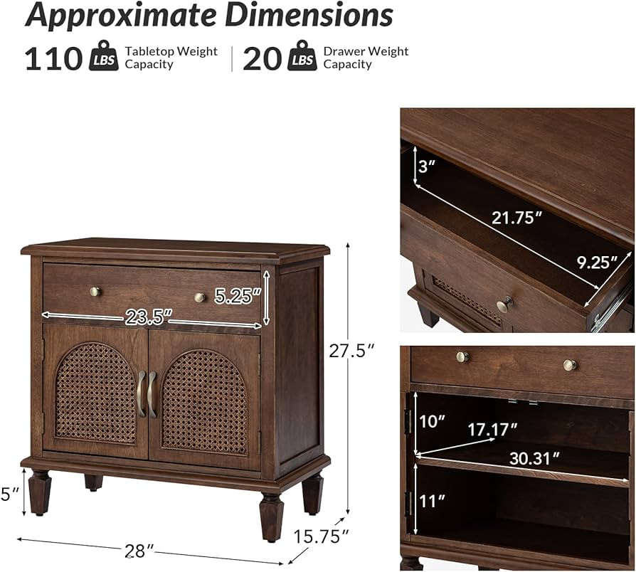 HULALA HOME End Table with Doors and Drawer, Traditional Side Table with Solid Wood Legs, Adjusta... | Amazon (US)