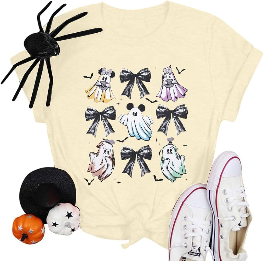 Magical Shirts Halloween Ghost T-Shirt: Women Bows Ghost Shirt Halloween Gym Tshirt Spooky Season... | Amazon (US)