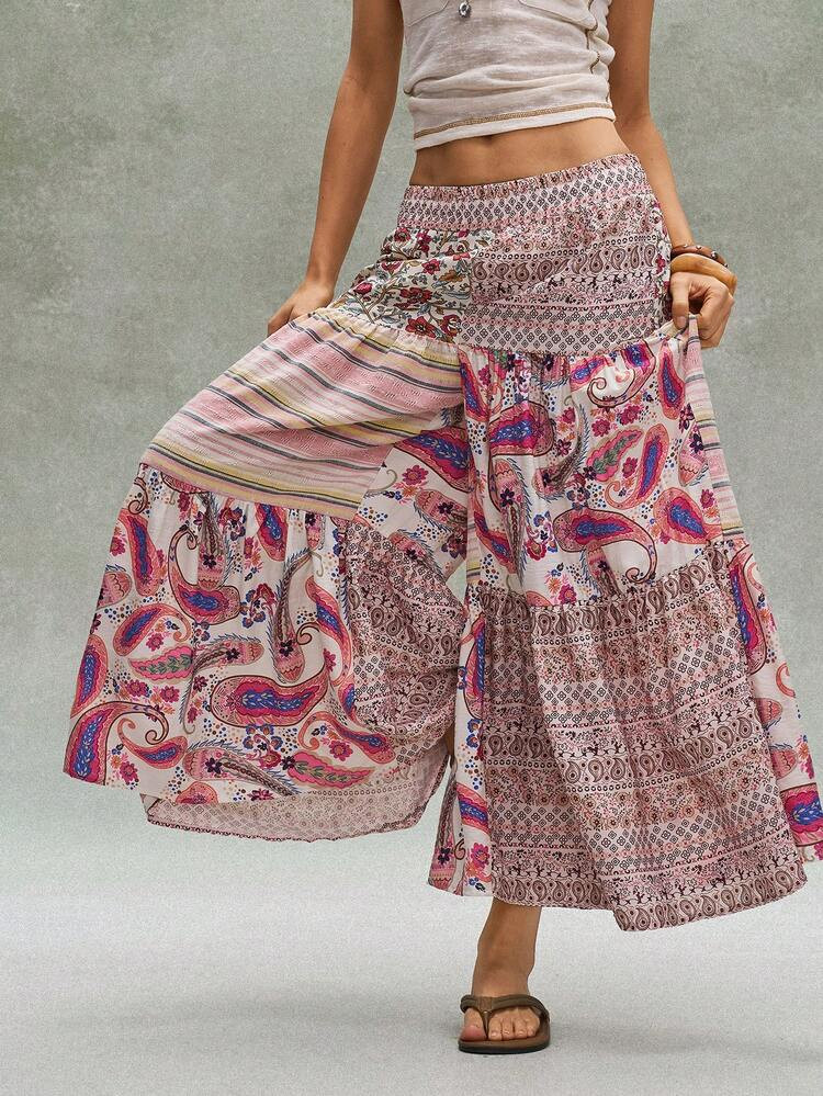 Bohemela Casual Woven Patchwork Loose Fit Women's Long Pants | SHEIN