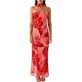 Women Strapless Floral Dress with Sarf Mesh Tube Maxi Dress Summer Cocktail Wedding Guest | Amazon (US)