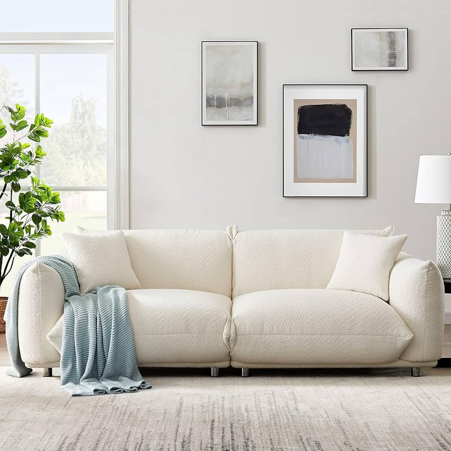 Hison Lambswool 3 Seat Cushion Couch 87'' Comfy Couch for Living Room Deep Seat Sofa with 2 Pillo... | Amazon (US)