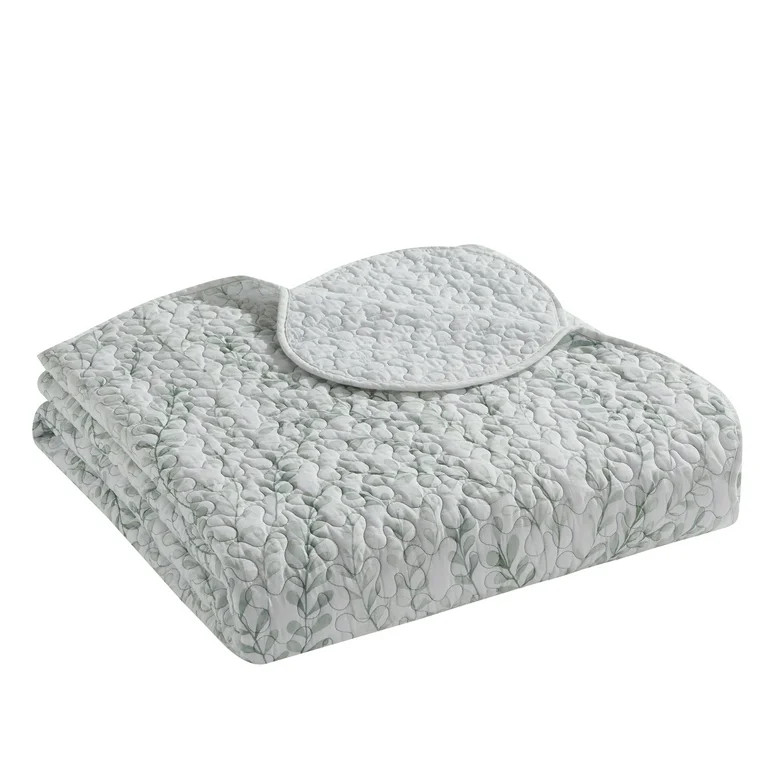 My Texas House Flora 3-Piece Green Botanical Scalloped Edge Cotton Quilt Set, Full/Queen | Walmart (US)