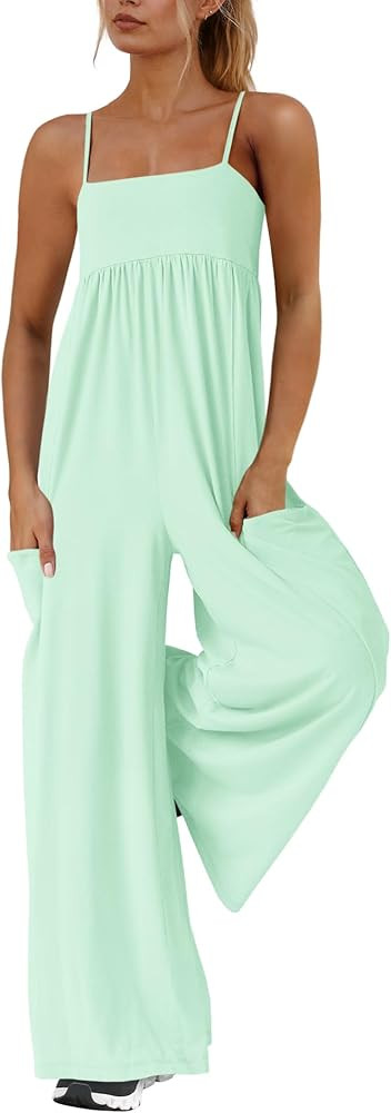 Yanekop Womens Overalls Loose Fit One Piece Jumpsuits Wide Leg Jumpsuits Spaghetti Strap Summer J... | Amazon (US)