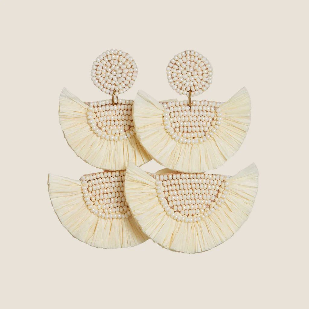 Beige Raffia Statement Earrings | Nickel and Suede