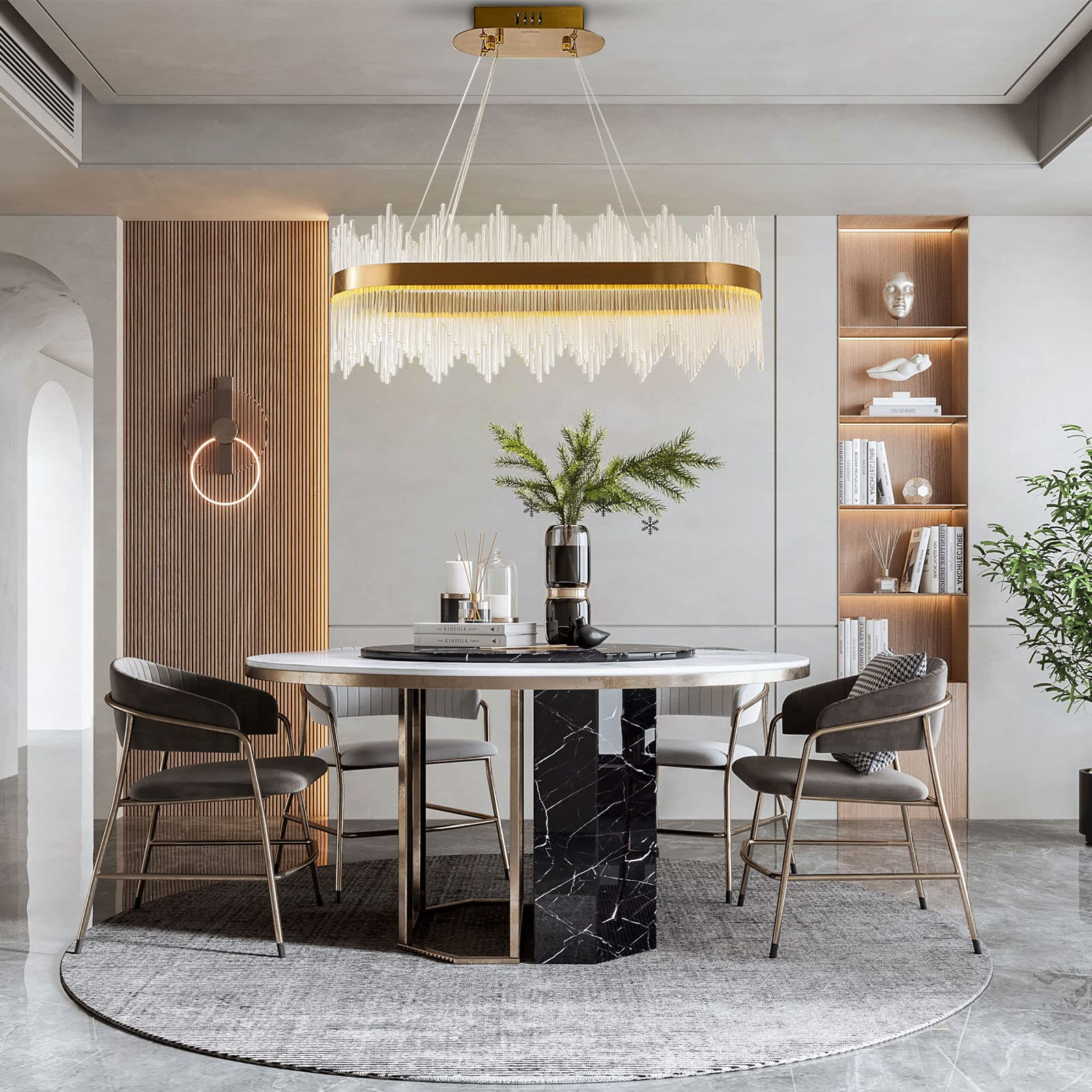 LOYALHEARTDY LED Circle Crystal Round Chandelier Elegant Ceiling Pendant Light Fixture Pendant Ce... | Amazon (US)