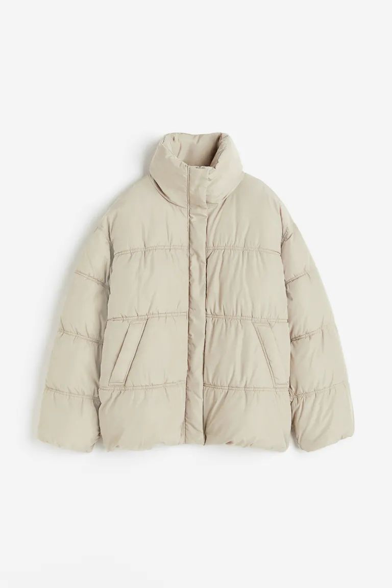 Quilted Puffer Jacket - Light beige - Ladies | H&M US | H&M (US)